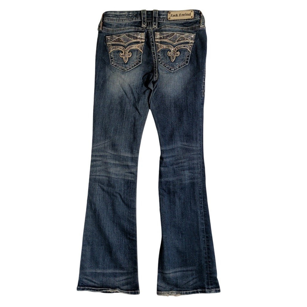 Rock Revival Sapphire Boot Cut Jeans Womens Size 29 32x31.5 Distressed Y2K